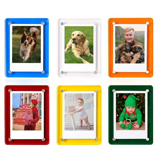 Acrylic Magnetic Refrigerator Picture Frames, 3x5 Inch Fridge Magnetic Mini Photo Frames Compatible with Polaroid Camera Photos for Refrigerator/Locker/Wall, Colorful 6 Pack